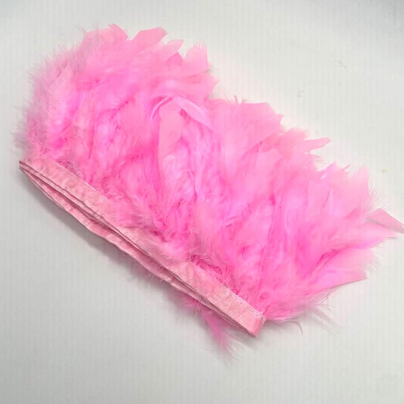 Shekyeon Turkey Feathers Fringe Trim for Party Clothing DIY Sewing Crafts Decoration Pack of 2 Yards (Pink) - Image 3